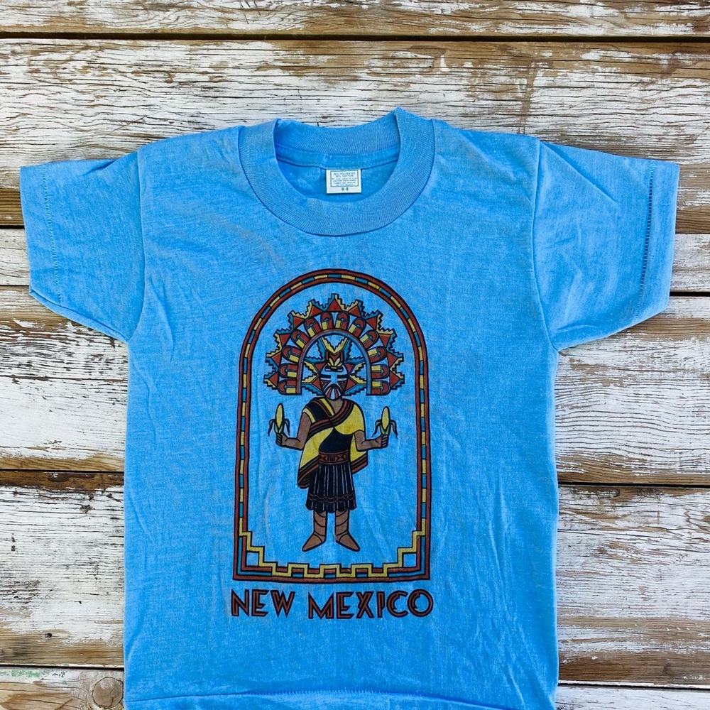Vintage 70s dead stock kids T-shirt, Small, southwest New Mexico tee, kachina